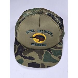 Vtg DUCKS UNLIMITED GREENWING Patch Camo Mesh Snap Back Trucker Baseball Hat Cap